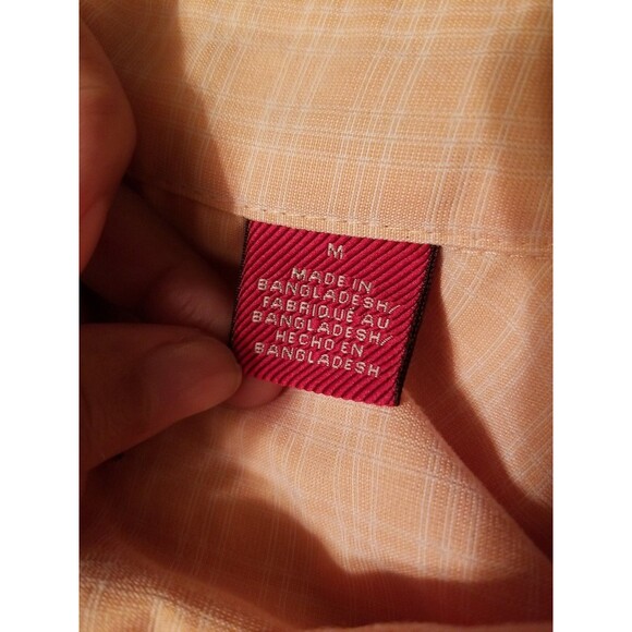 IZOD Luxury Sport Size M Men's Orange Striped Shirt Button Down Short Sleeve Top - Picture 4 of 7